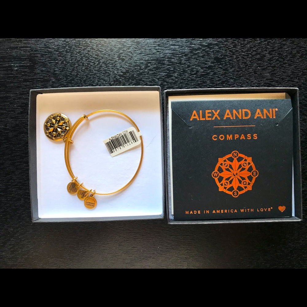 New Alex and Ani Compass Bracelet w/3 charms Brass